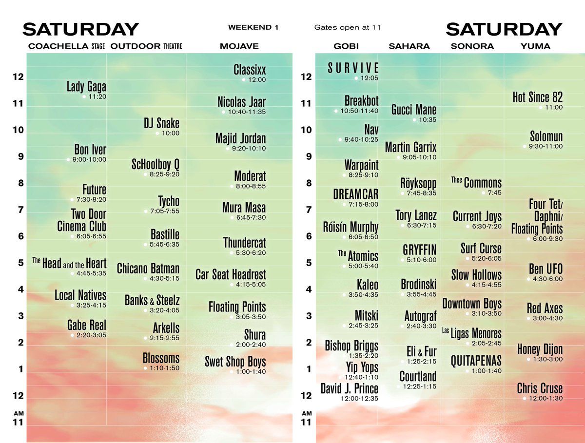 coachella saturday 2017 Coachella reveals 2017 set times, and there are a lot of tough choices to make