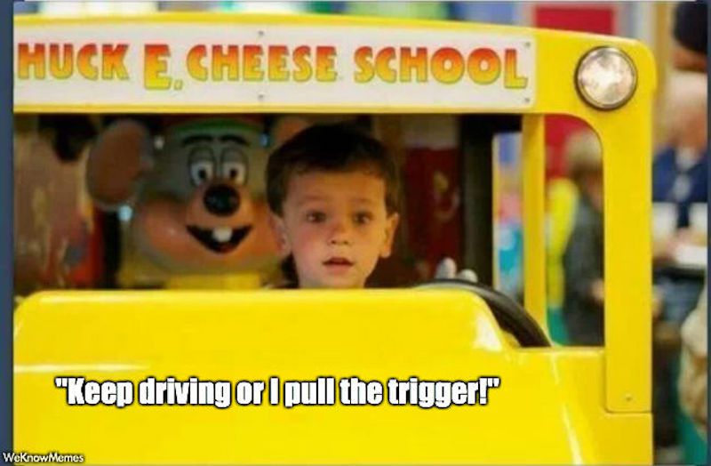 keep driving or i pull the trigger kid driving chuck e cheese Chuck E. Cheese is getting rid of its animatronic band